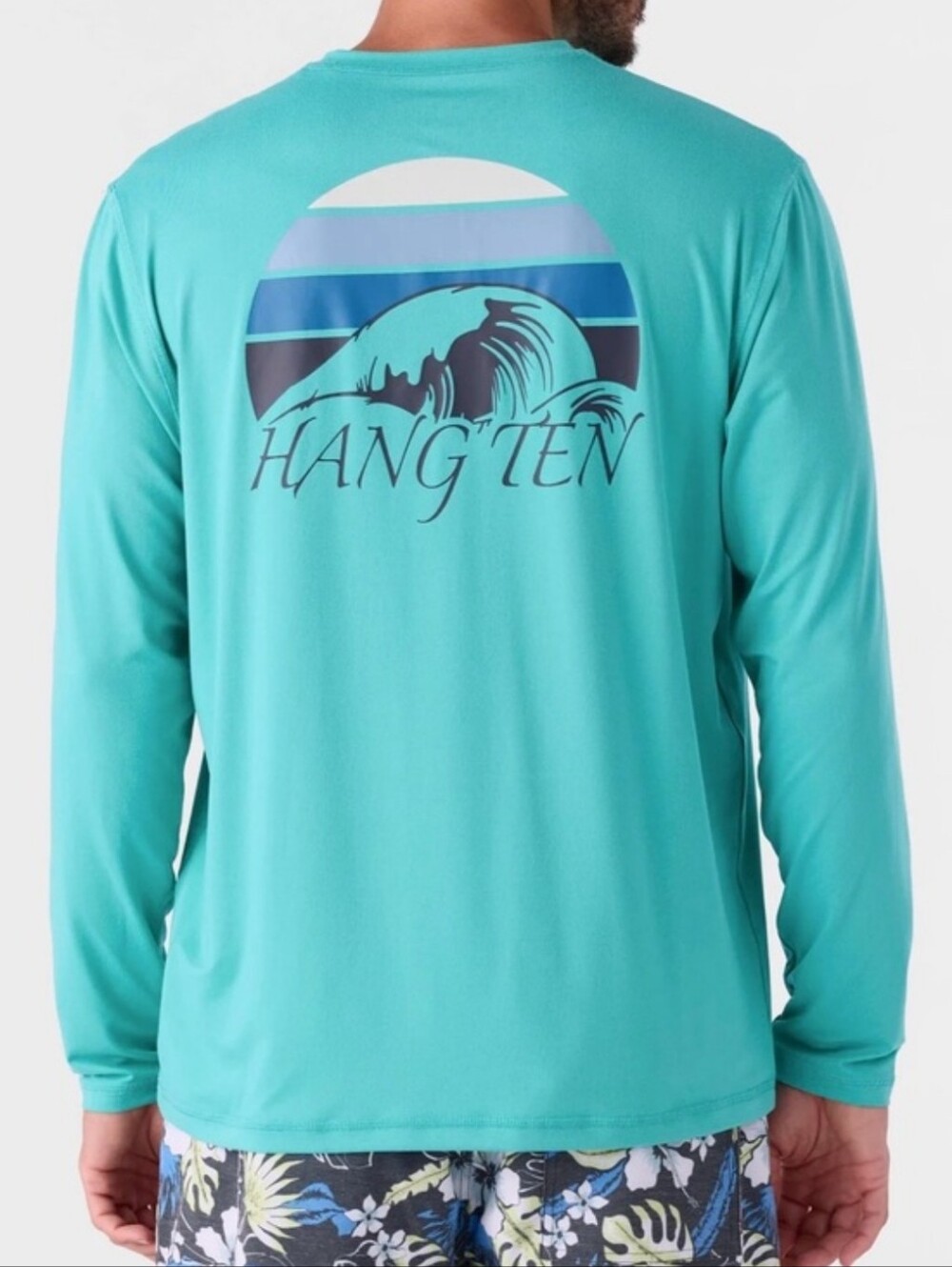 HANG TEN Green Tidal Long Sleeve UPF Sun Tee Size Large